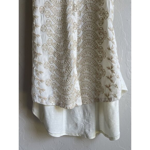Anthropologie x TINY White Tan Embroidered Tie Waist Sleeveless Tunic Top Size X - Picture 8 of 8